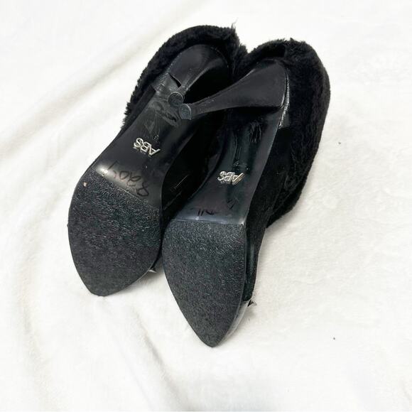 ABS Allen Schwartz Black Studded Ankle Boots fur heeled booties spiked size 8 - Picture 11 of 11